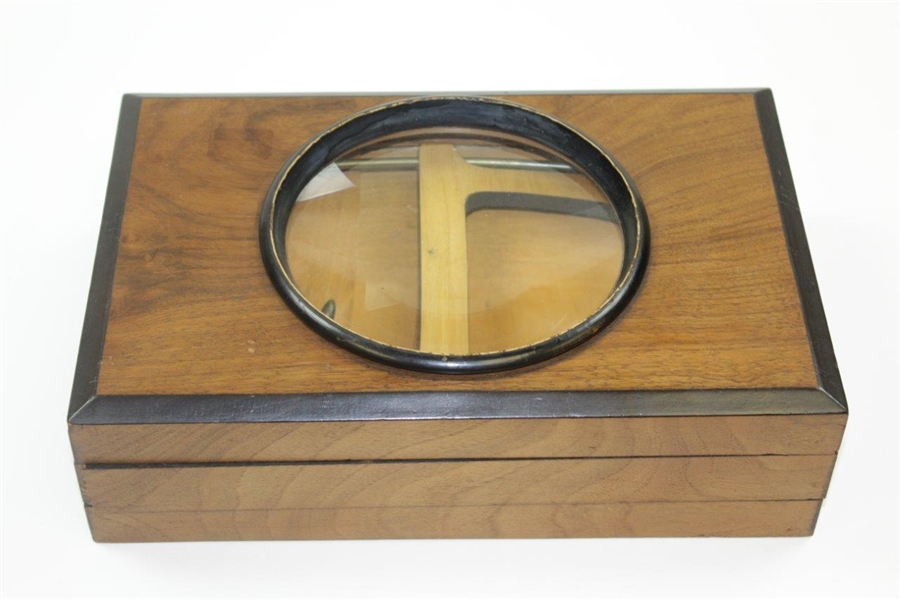 Vintage Wooden Magnifying Glass Box With Metropolitan Series. Golfer Photo