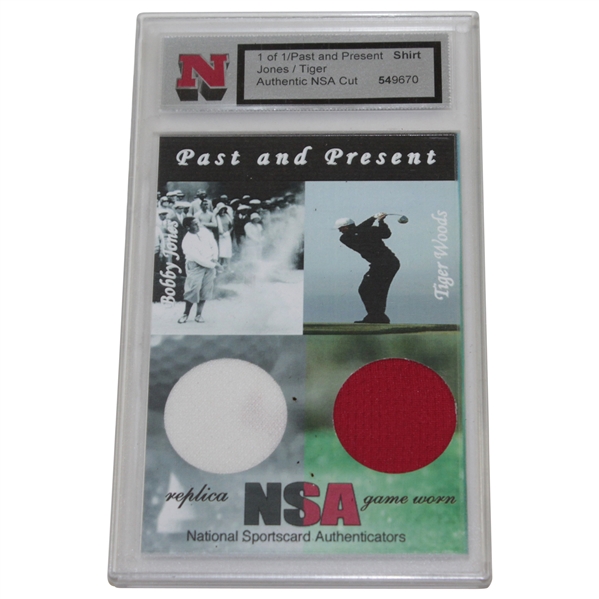 Tiger Woods & Bobby Jones Past & Present Shirt Authentic NSA Cut Golf Card With Certificate Of Authenticity 