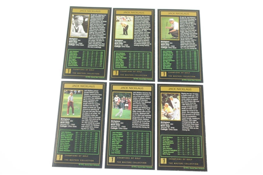 Jack Nicklaus Champions Of Golf Masters Wins 1963,1965,1966,1972,1975 & 1986 Golf Cards