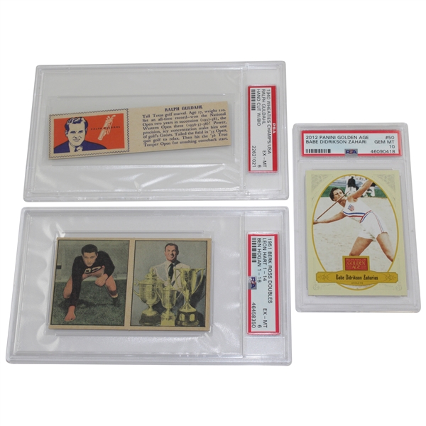 Ralph Guldahl (1940 Wheaties), Ben Hogan (1951 Berk Ross Doubles), & Babe Zaharias (2021 Golden Age) PSA Cards