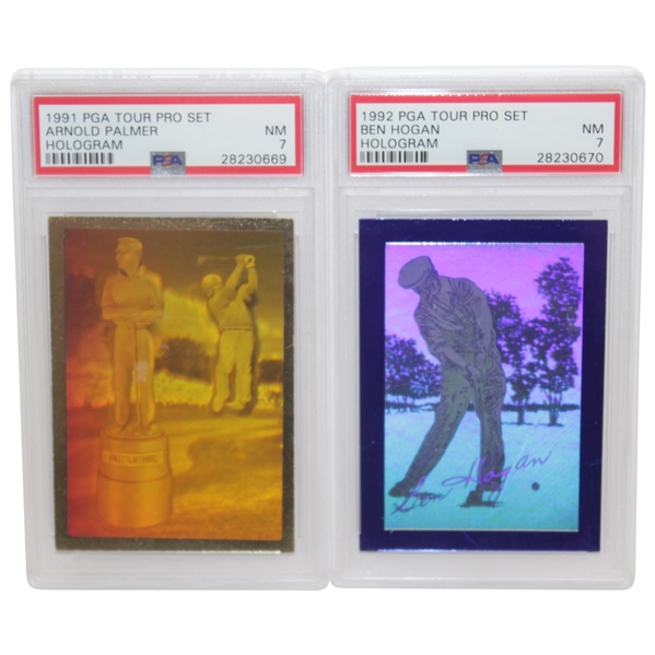 1991 Arnold Palmer & 1992 Ben Hogan PGA Tour Pro Set Hologram Cards Both PSA NM7 
