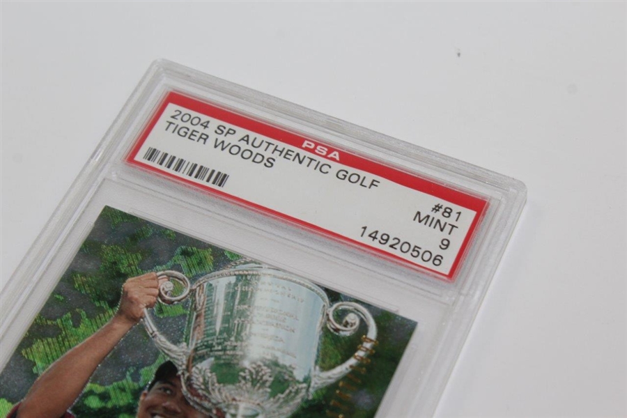 Three (3) Tiger Woods 2004 UDA PSA Slabbed Cards - Championship Portfolio(x2) & Salute - Mint 9, Mint 9, & EX-MT+ 6.5