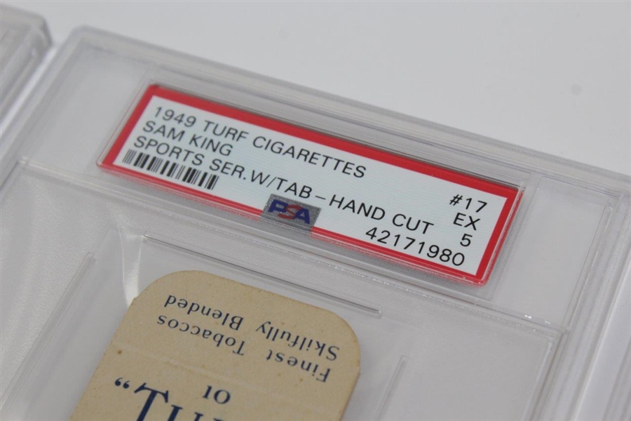 Five (5) 1949 Turf Cigarettes PSA Slabbed Cards - Adams(x2), King, Whitcombe, & Daly - Ex-Mt, Ex, VG-Ex, Ex-Mt, & Good