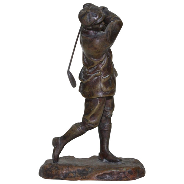 Circa 1920 Harry Vardon Small Bronze Post-Swing Statue Cast by the Elkington Foundry