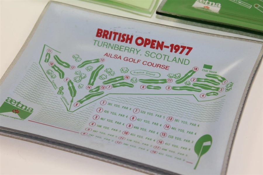 Three (3) British Open Commemorative Glass Trays - 1975 Carnoustie, 1977 Turnberry, & 1978 St. Andrews