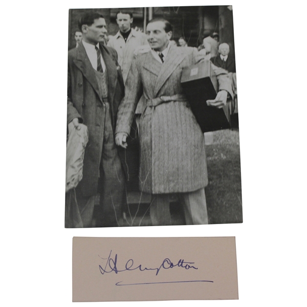 Henry Cotton Signed Cut with Photo Carrying Open Trophy Under His Arm JSA ALOA