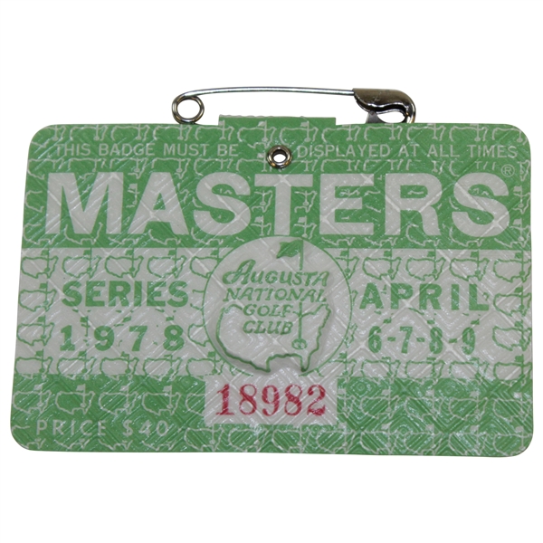 1978 Masters Tournament SERIES Badge #18982 - Gary Player Winner