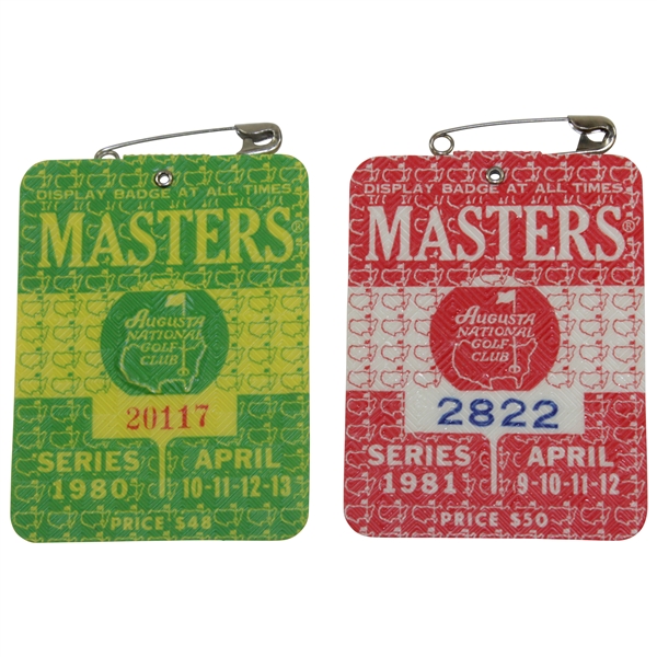1980 & 1981 Masters Tournament SERIES Badges #20117 & #2822