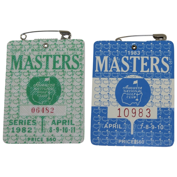 1982 & 1983 Masters Tournament SERIES Badges #06482 & #10983