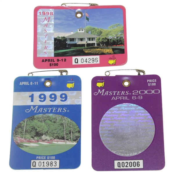 1998, 1999, & 2000 Masters Tournament SERIES Badges #Q04296, #Q01983, & Q02006