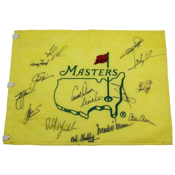 Multi-Signed Undated Masters Champs Flag With Palmer, Nicklaus, Woods, & 13 Others JSA ALOA