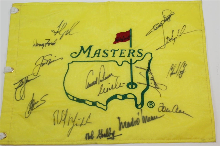 Multi-Signed Undated Masters Champs Flag With Palmer, Nicklaus, Woods, & 13 Others JSA ALOA