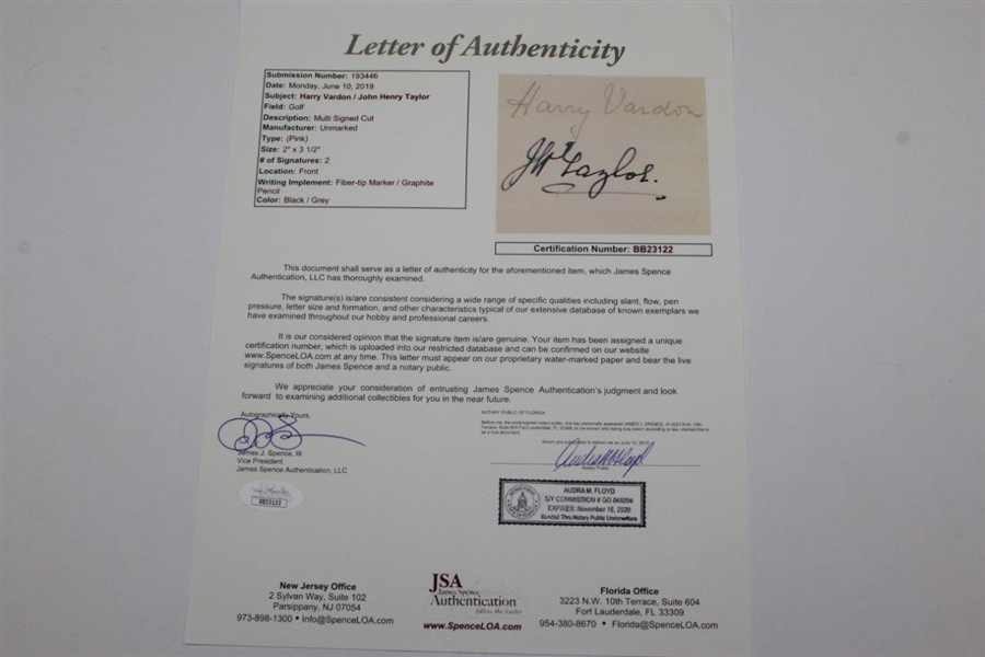 JH Taylor, Harry Vardon, & others Signed Cut JSA FULL #BB23122