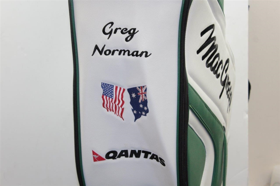 Greg Norman's Personal MacGregor Qantas Green & White Full Size Golf Bag with Stitched Signature