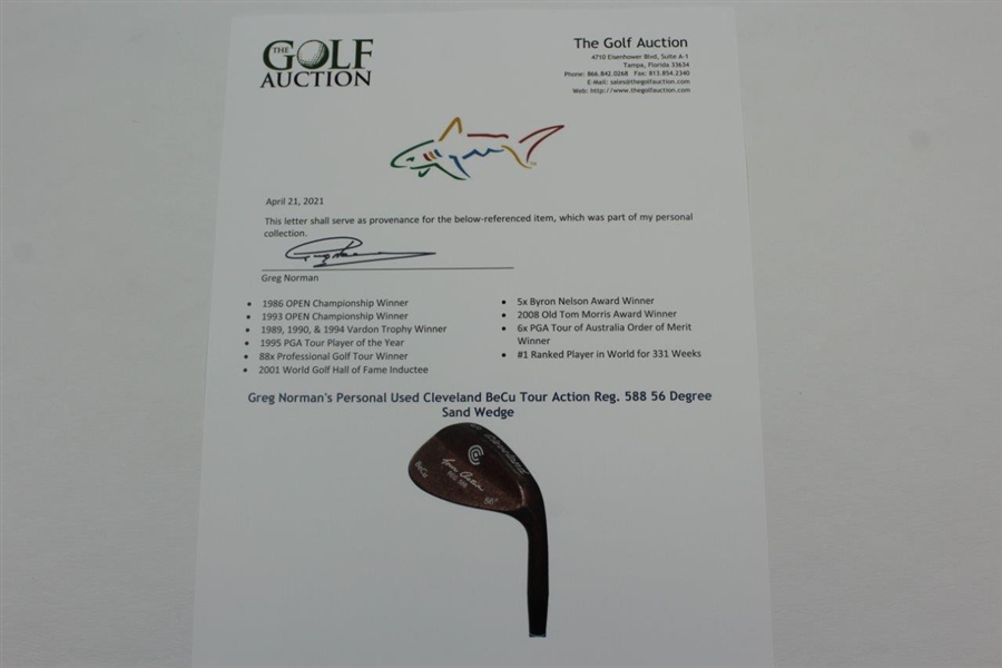 Greg Norman's Personal Used Cleveland BeCu Tour Action Reg. 588 56 Degree Sand Wedge