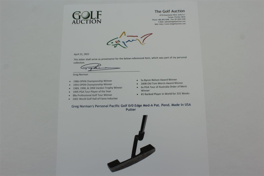 Greg Norman's Personal Pacific Golf 0/0 Edge Med-A Pat. Pend. Made in USA Putter