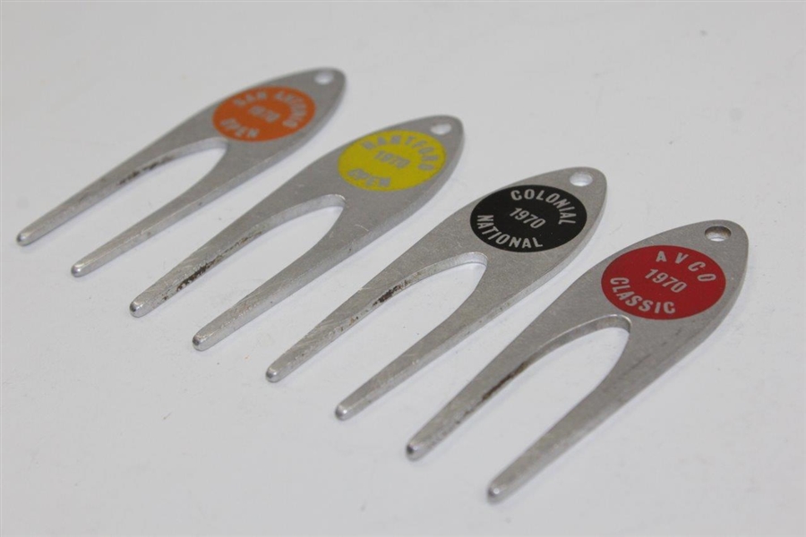 Charles Coody's Four 1970 Contestant Divot Tools - San Antonio Open, Hartford Open, Colonial National, & AVCO Classic