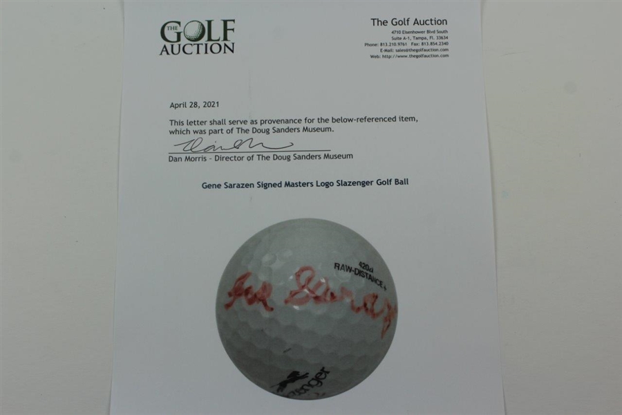 Gene Sarazen Signed Masters Logo Slazenger Golf Ball JSA ALOA