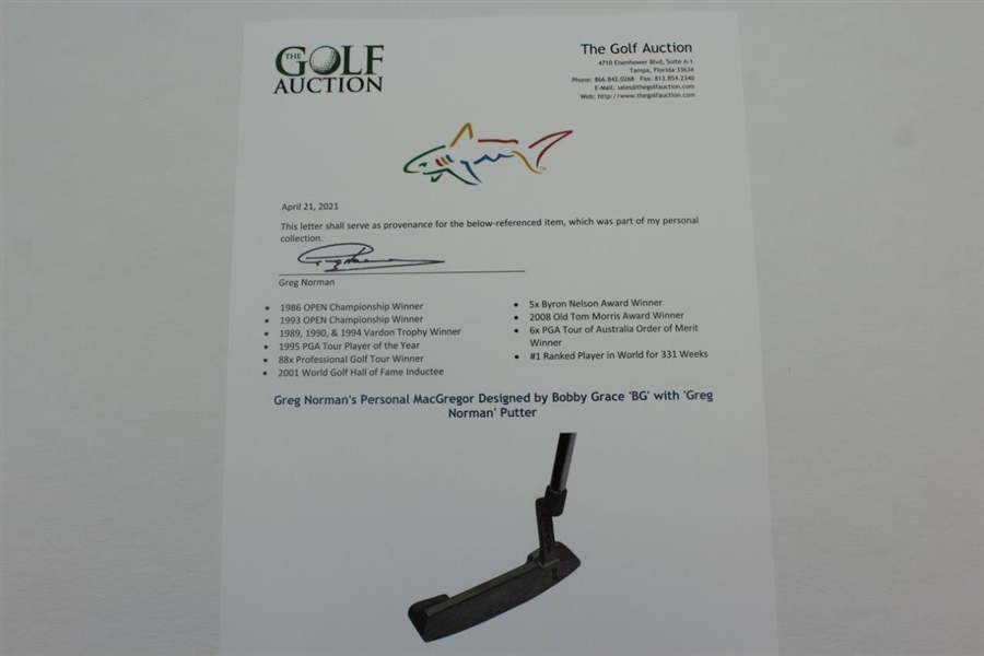 Greg Norman's Personal MacGregor Designed by Bobby Grace 'BG' with 'Greg Norman' Putter