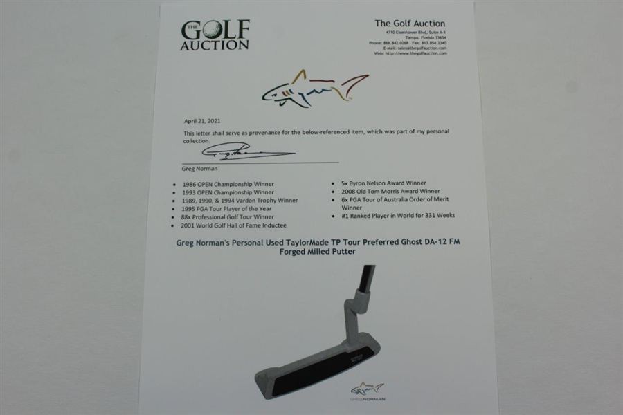 Greg Norman's Personal Used TaylorMade TP Tour Preferred Ghost DA-12 FM Forged Milled Putter