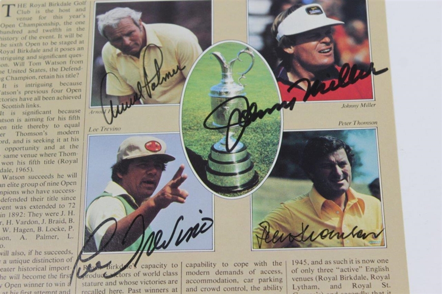 Arnold Palmer, Johnny Miller, Lee Trevino, & Peter Thompson Signed Royal Birkdale Magazine Page JSA ALOA