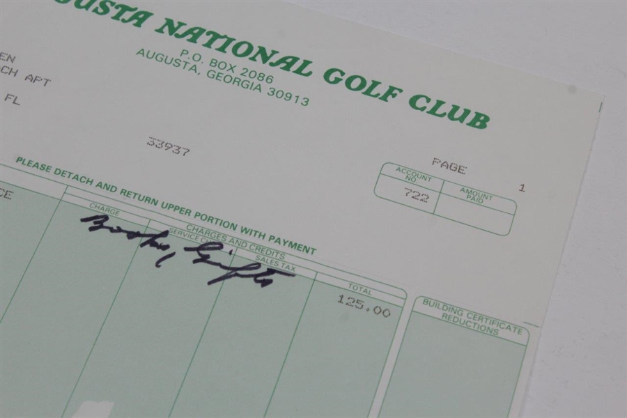 Gene Sarazen Signed Augusta National Golf Club Reciept/Paperwork JSA ALOA