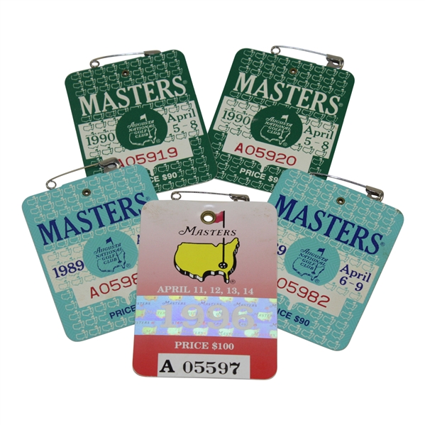 1989 & 1990 Masters Series Badges with Sequential Numbers Plus 1996 Badge #A05597