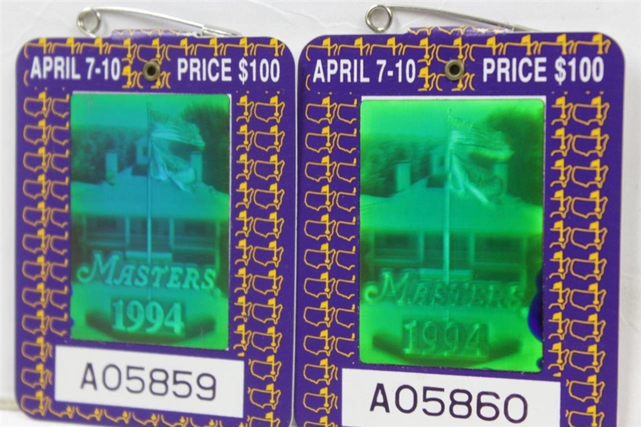 1991, 1993, & 1994 Pairs of Masters Series Badges with Sequential Numbers