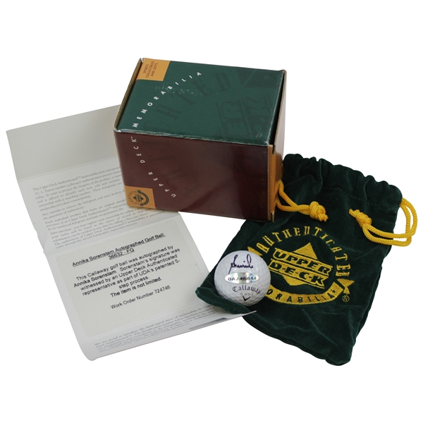 Annika Sorenstam Signed Callaway Golf Ball With Upper Deck Bag & Authenticity JSA ALOA