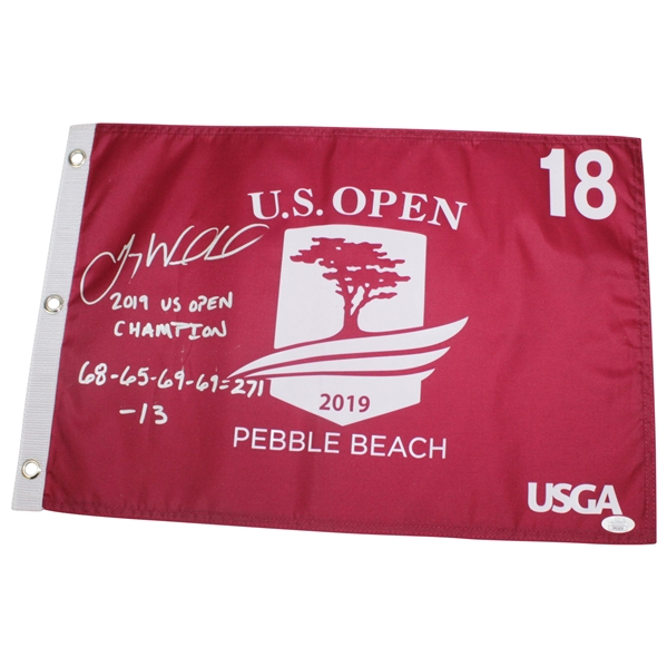 Gary Woodland Signed 2019 US Open Pebble Beach Flag with Scores & '2019 US Open Champion' JSA #PP01859