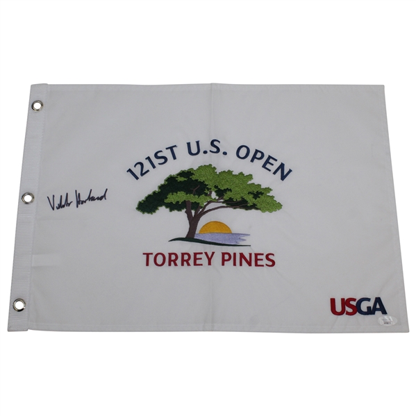 Viktor Hovland Signed 2021 US Open at Torrey Pines Embroidered Flag JSA #MM58572