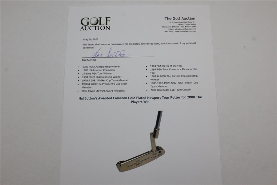 Hal Sutton's Awarded Cameron Gold Plated Newport Tour Putter for 2000 The Players Win