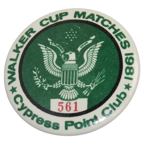 Hal Sutton's 1981 Walker Cup Matches at Cypress Point Club Badge #561