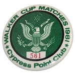 Hal Suttons 1981 Walker Cup Matches at Cypress Point Club Badge #561