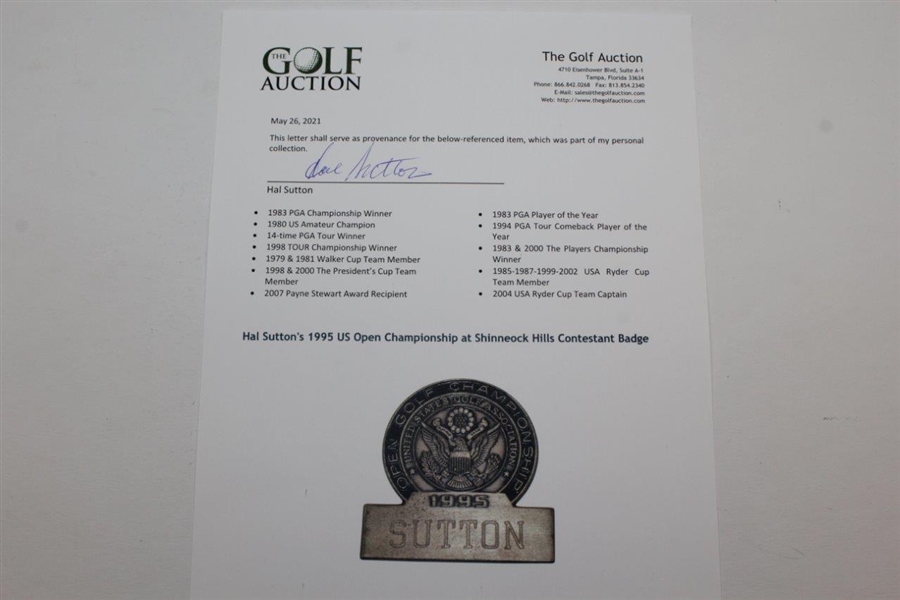 Hal Sutton's 1995 US Open Championship at Shinnecock Hills Contestant Badge