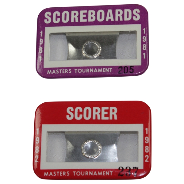 1981 & 1982 Masters Tournament Scoreboards & Scorer Badges - #205 & #237