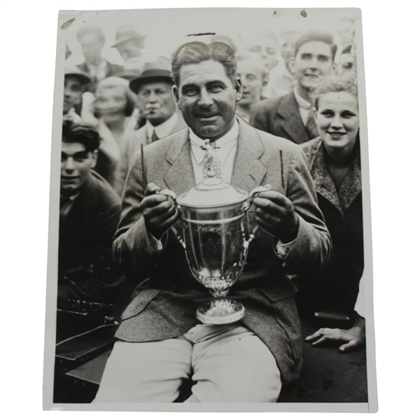 Olin Dutra with 1934 US Open Trophy at Merion Press Photo - 6/9/1934