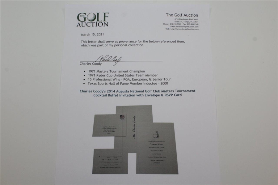 Charles Coody's 2014 Augusta National Golf Club Masters Tournament Cocktail Buffet Invitation with Envelope & RSVP Card