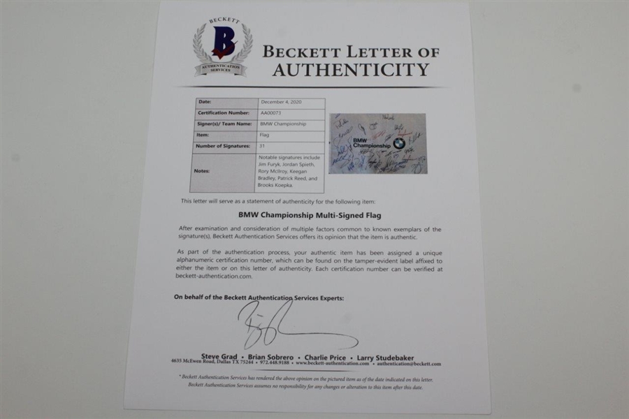 BMW Championship Flag Signed by 28 Stars BECKETT FULL Letter #AA00073