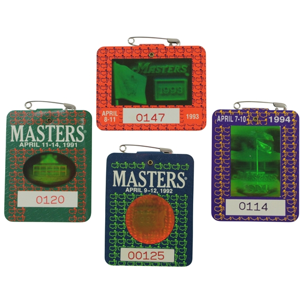 1991, 1992, 1993 & 1994 Masters Tournament SERIES Badges - Unique Holograms