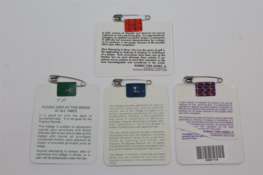 1991, 1992, 1993 & 1994 Masters Tournament SERIES Badges - Unique Holograms