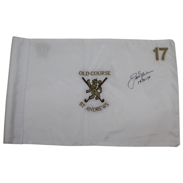 Jack Nicklaus Signed Old Course St. Andrews Embroidered White '17' Flag with Years Won & Letter JSA ALOA