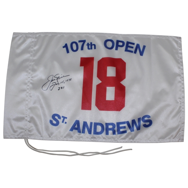 Jack Nicklaus Signed 107th OPEN St. Andrews Replica White Flag with 1978 Date & Score & Letter JSA ALOA