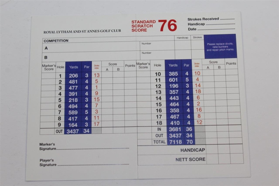 2012 OPEN Championship at Royal Lytham & St. Annes Competitor Yardage Book with Blue Course Scorecard