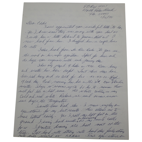 Henry 'H.G.' Picard Signed 1970 Handwritten Letter to 'Eddie' JSA ALOA