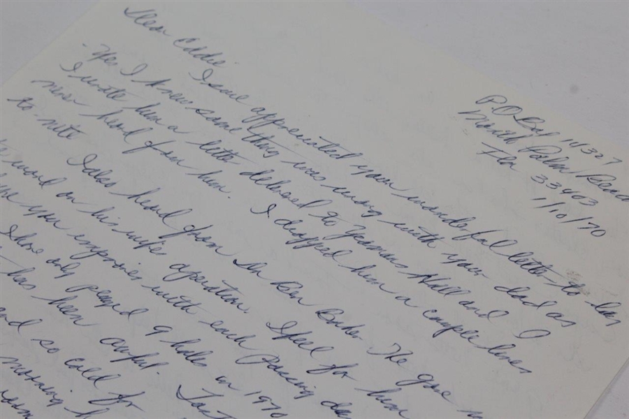 Henry 'H.G.' Picard Signed 1970 Handwritten Letter to 'Eddie' JSA ALOA