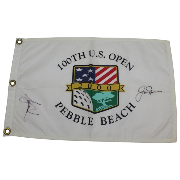 Tiger Woods & Jack Nicklaus Signed 2000 US Open at Pebble Beach Screen Flag JSA ALOA