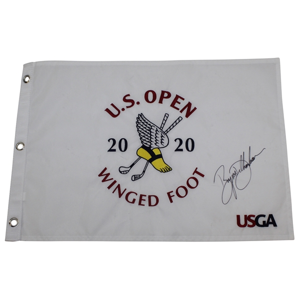 Bryson Dechambeau Signed 2020 US Open at Winged Foot White Embroidered Flag JSA ALOA