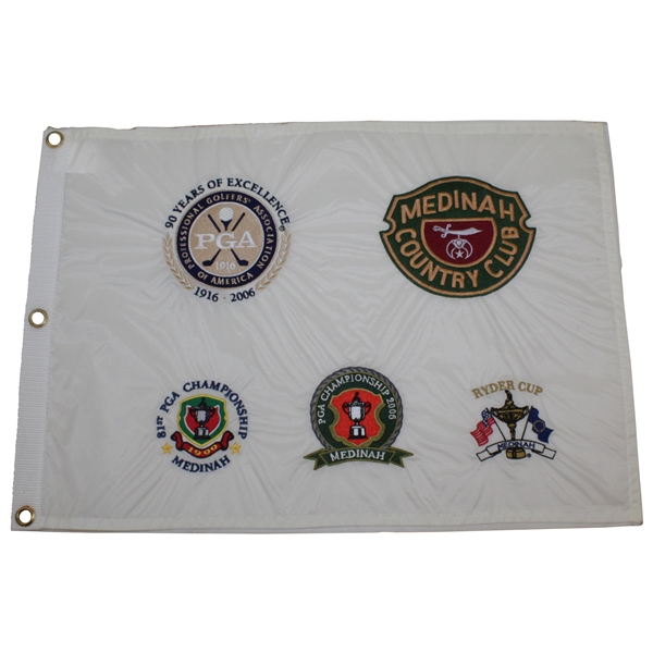 Five Medinah Logos Embroidered Flag - 1999 & 2006 PGA, Ryder Cup, Course Logo, & PGA Logo