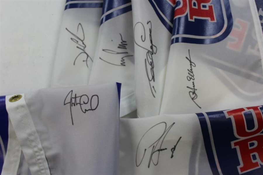 Leonard, Clarke, Pavin, Elkington, Elkington, & Harrington Signed PGA Tour Screen Flags JSA ALOA